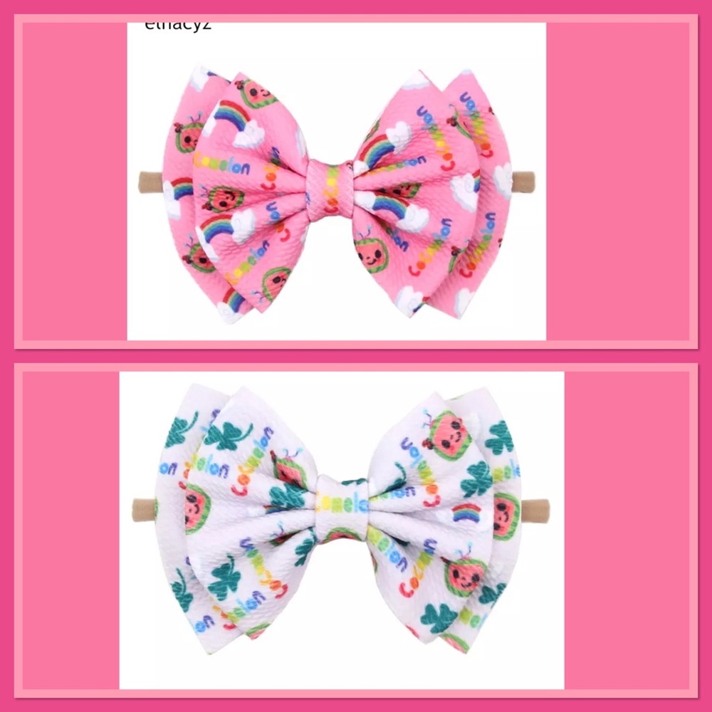 🌸New🌸(2/$10) Cocomelon Pink 6” Bow Head Band🌸